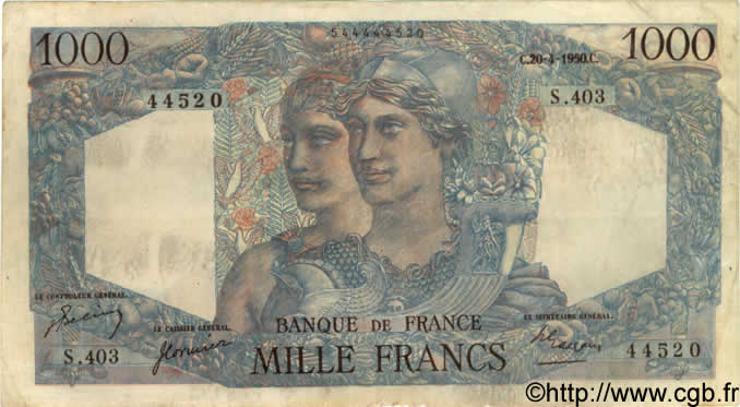 1000 Francs MINERVE ET HERCULE FRANCIA  1950 F.41.32 BB