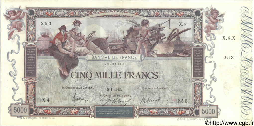 5000 Francs FLAMENG FRANCIA  1918 F.43.01 BB