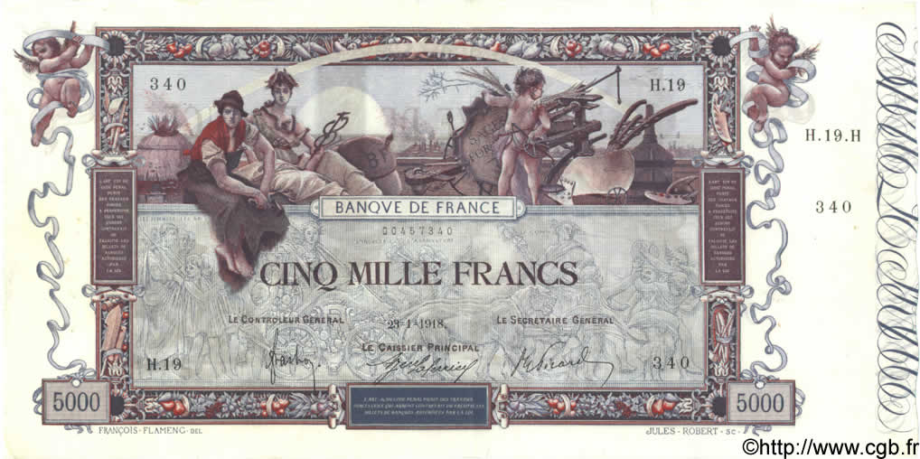 5000 Francs FLAMENG FRANCE  1918 F.43.01 TTB+