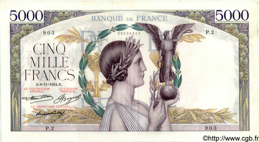 5000 Francs VICTOIRE FRANCE  1934 F.44.01 pr.SUP