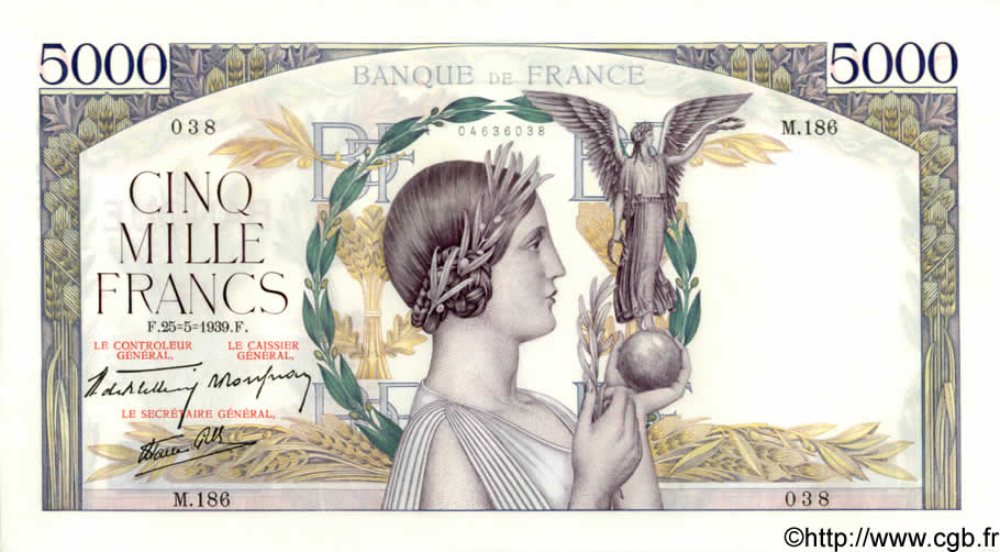 5000 Francs VICTOIRE Impression à plat FRANCIA  1939 F.46.06 SC