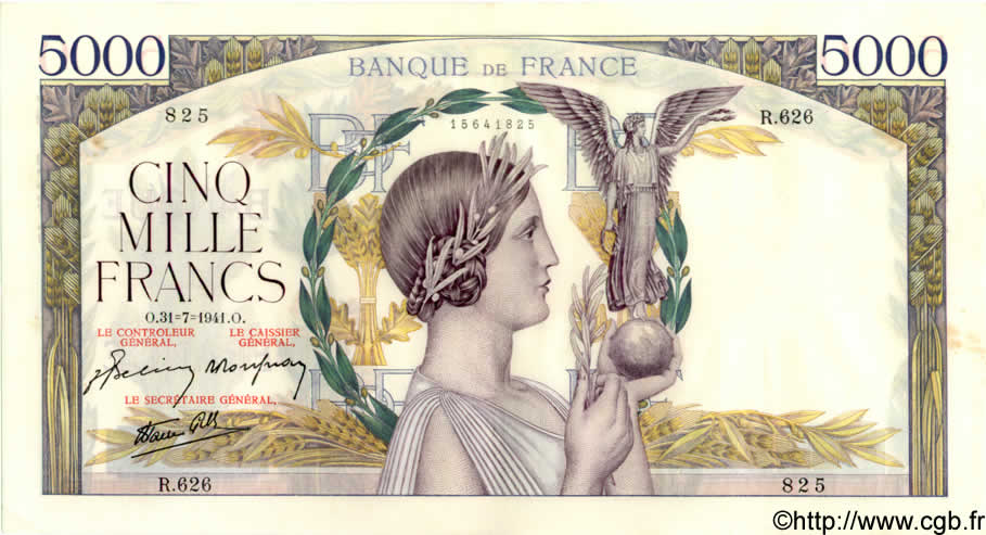 5000 Francs VICTOIRE Impression à plat FRANCIA  1941 F.46.24 EBC+