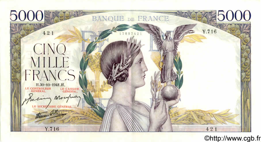 5000 Francs VICTOIRE Impression à plat FRANCIA  1941 F.46.28 EBC a SC