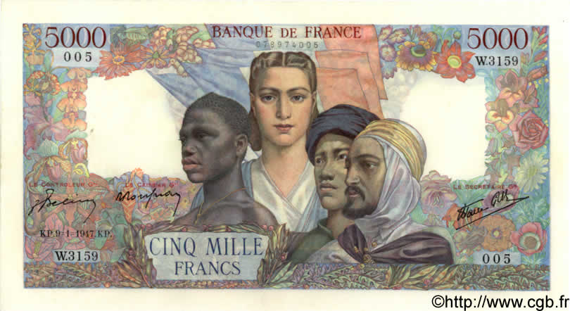5000 Francs EMPIRE FRANÇAIS FRANKREICH  1947 F.47.58 VZ