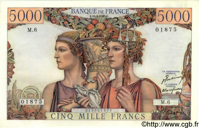 5000 Francs TERRE ET MER FRANCIA  1949 F.48.01 SPL