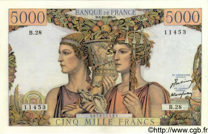 5000 Francs TERRE ET MER FRANCIA  1949 F.48.02 EBC+