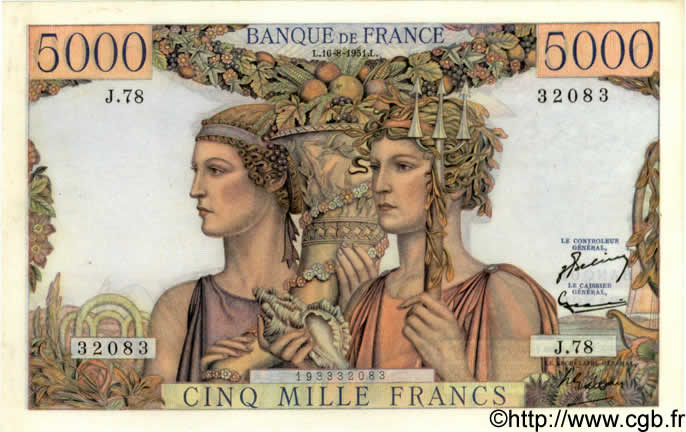 5000 Francs TERRE ET MER FRANCIA  1951 F.48.05 SPL+