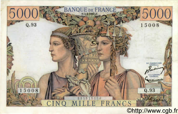 5000 Francs TERRE ET MER FRANCIA  1952 F.48.06 MBC+