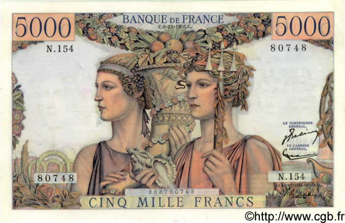 5000 Francs TERRE ET MER FRANCIA  1956 F.48.12 q.SPL