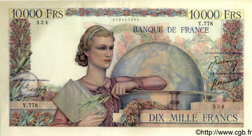 10000 Francs GÉNIE FRANÇAIS FRANCE  1950 F.50.33 SUP+