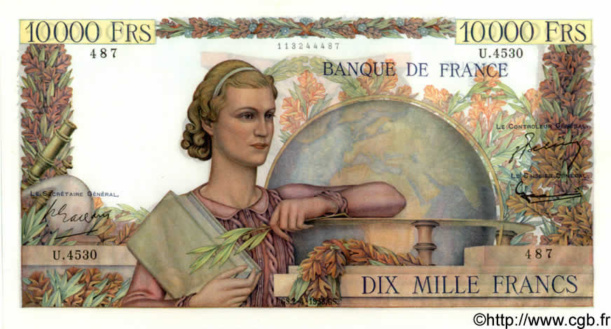 10000 Francs GÉNIE FRANÇAIS FRANCE  1953 F.50.64 SPL