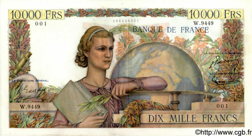10000 Francs GÉNIE FRANÇAIS FRANCIA  1955 F.50.76 EBC
