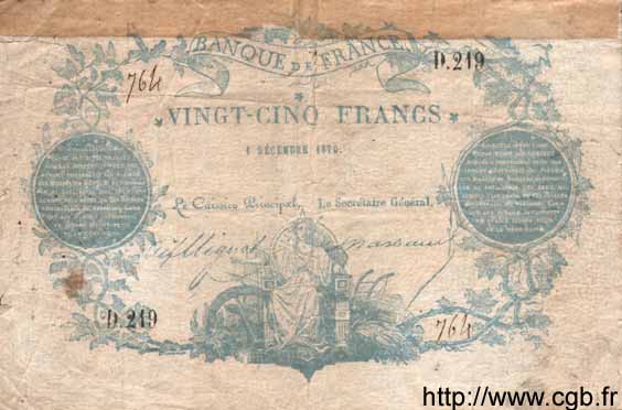 25 Francs type 1870 Clermont-Ferrand FRANCE  1870 F.A44.01 F