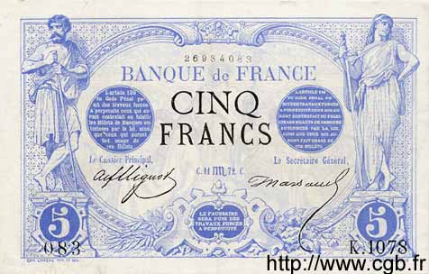 5 Francs NOIR FRANCIA  1872 F.01.11 BC+