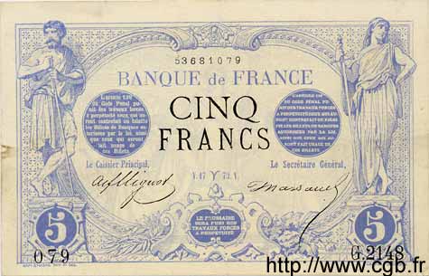 5 Francs NOIR FRANCIA  1873 F.01.16 BB