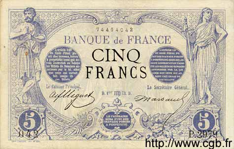 5 Francs NOIR FRANCIA  1873 F.01.21 BB