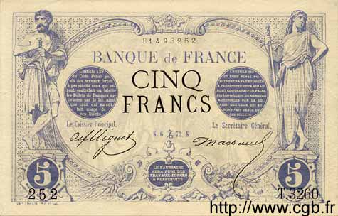 5 Francs NOIR FRANKREICH  1873 F.01.24 VZ