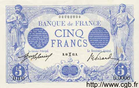 5 Francs BLEU FRANCIA  1913 F.02.13S FDC
