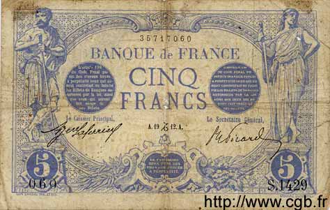 5 Francs BLEU FRANCIA  1912 F.02.12 q.MB