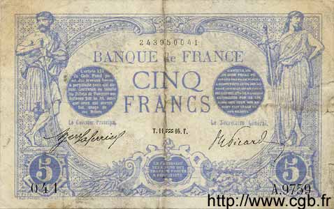 5 Francs BLEU FRANCIA  1916 F.02.35 BC+