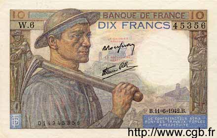 10 Francs MINEUR FRANCE  1942 F.08.03 SUP+