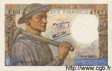 10 Francs MINEUR FRANCIA  1945 F.08.14 q.FDC