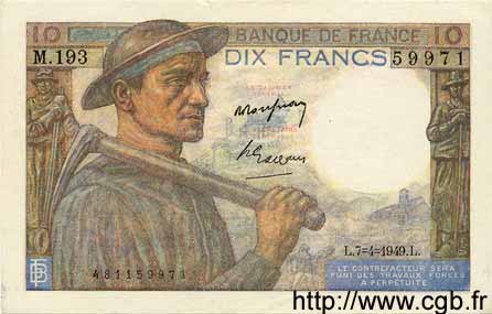 10 Francs MINEUR FRANCE  1949 F.08.21 UNC-