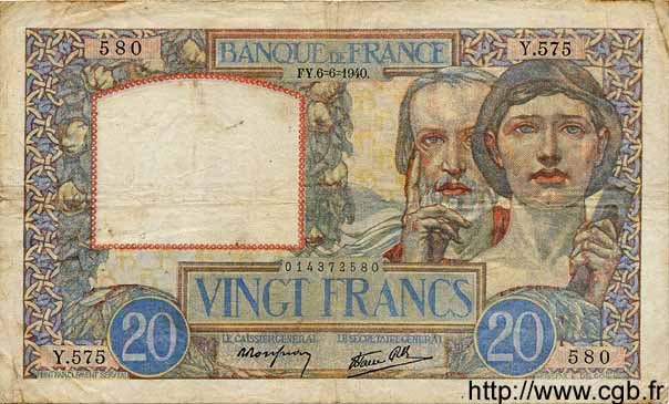20 Francs TRAVAIL ET SCIENCE FRANCIA  1940 F.12.03 BC