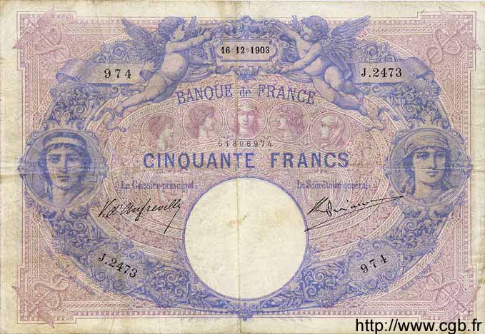 50 Francs BLEU ET ROSE FRANCE  1903 F.14.15 F