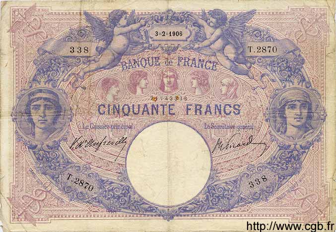 50 Francs BLEU ET ROSE FRANCIA  1906 F.14.18 BC