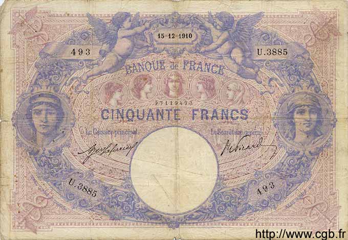 50 Francs BLEU ET ROSE FRANKREICH  1910 F.14.23 fS