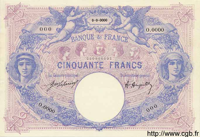 50 Francs BLEU ET ROSE FRANCIA  1920 F.14.33S1 q.FDC
