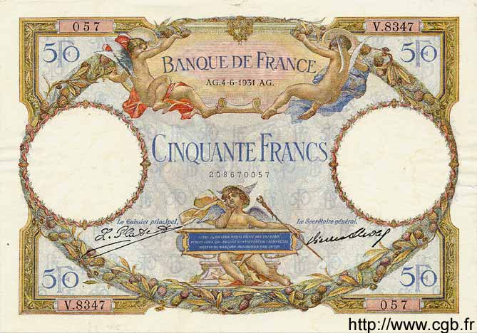 50 Francs LUC OLIVIER MERSON type modifié FRANCE  1931 F.16.02 XF