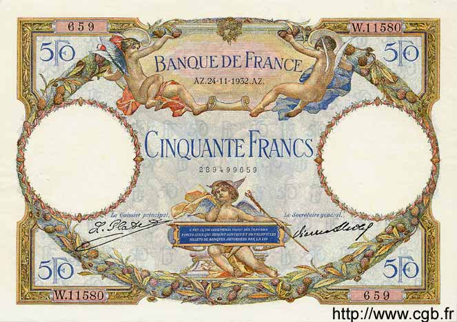 50 Francs LUC OLIVIER MERSON type modifié FRANCIA  1932 F.16.03 q.AU