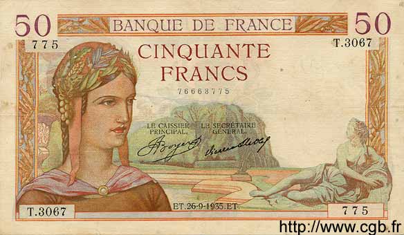 50 Francs CÉRÈS FRANCE  1935 F.17.17 VF