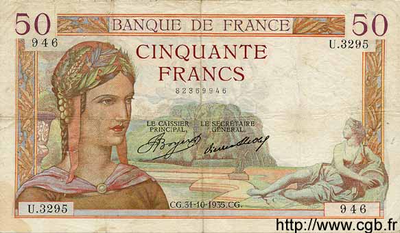 50 Francs CÉRÈS FRANCE  1935 F.17.19 F