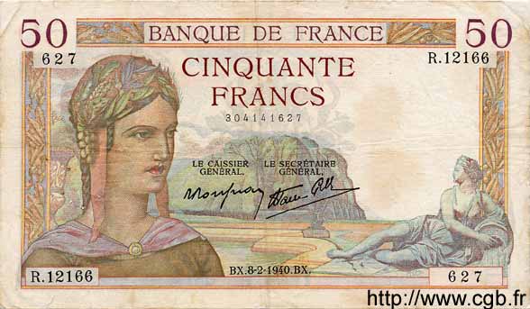 50 Francs CÉRÈS modifié FRANCIA  1940 F.18.38 BC+