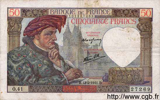 50 Francs JACQUES CŒUR FRANCE  1941 F.19.06 VF