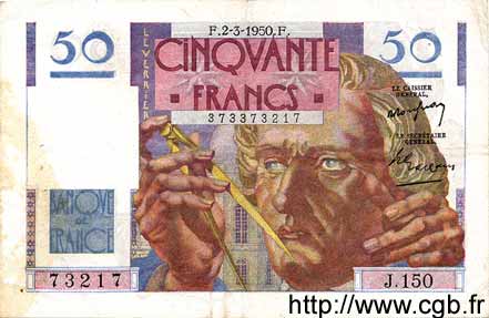 50 Francs LE VERRIER FRANCE  1950 F.20.14 VF