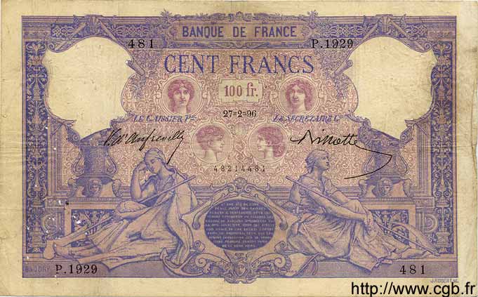 100 Francs BLEU ET ROSE FRANCIA  1896 F.21.09 BC
