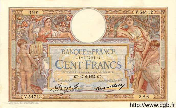 100 Francs LUC OLIVIER MERSON grands cartouches FRANCE  1937 F.24.16 VF - XF