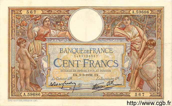 100 Francs LUC OLIVIER MERSON type modifié FRANCE  1938 F.25.22 TTB+