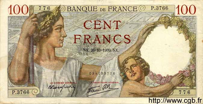 100 Francs SULLY FRANCE  1939 F.26.12 VF
