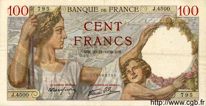 100 Francs SULLY FRANCIA  1939 F.26.16 MBC
