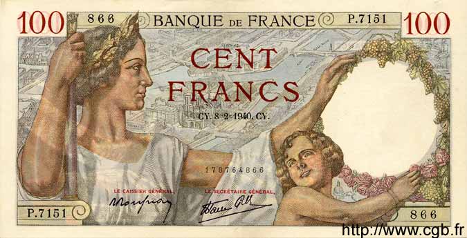 100 Francs SULLY FRANCE  1940 F.26.22 SPL+