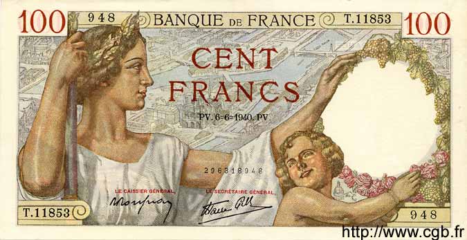100 Francs SULLY FRANCIA  1940 F.26.31 EBC