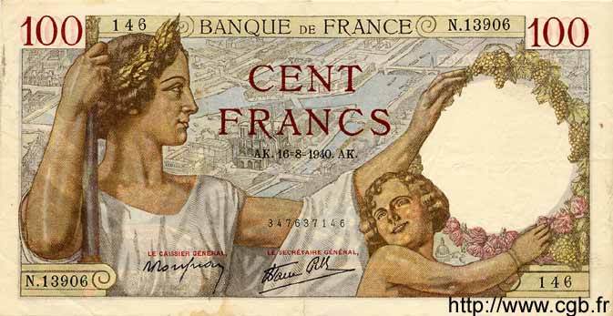 100 Francs SULLY FRANCIA  1940 F.26.36 q.SPL