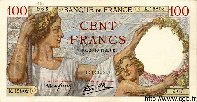 100 Francs SULLY FRANCE  1940 F.26.39 XF-