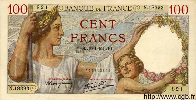 100 Francs SULLY FRANKREICH  1941 F.26.45 fVZ to VZ