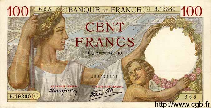100 Francs SULLY FRANCIA  1941 F.26.47 EBC